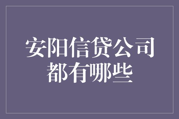 安阳信贷公司都有哪些