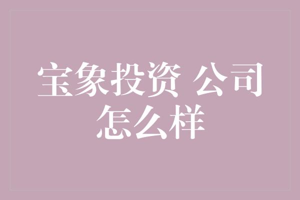 宝象投资 公司怎么样