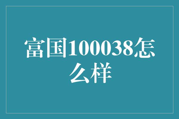 富国100038怎么样