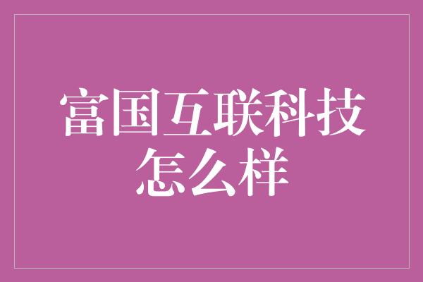 富国互联科技怎么样