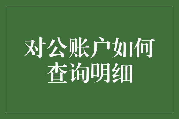 对公账户如何查询明细