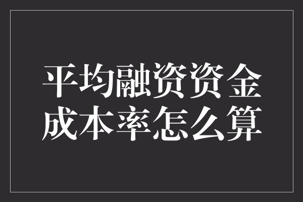 平均融资资金成本率怎么算