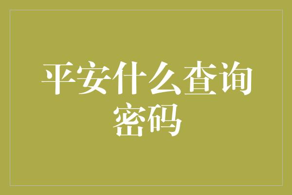 平安什么查询密码