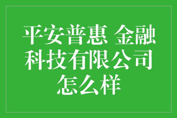 平安普惠 金融科技有限公司怎么样