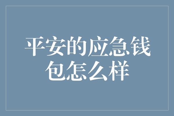 平安的应急钱包怎么样