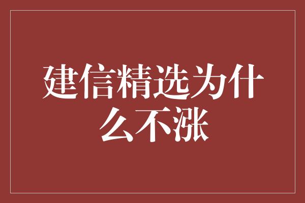 建信精选为什么不涨