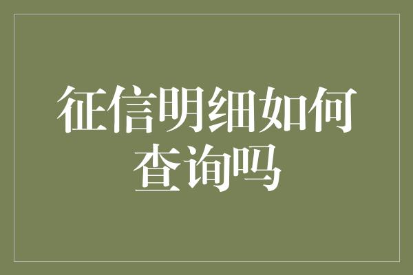 征信明细如何查询吗