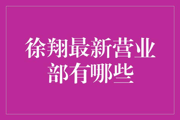 徐翔最新营业部有哪些