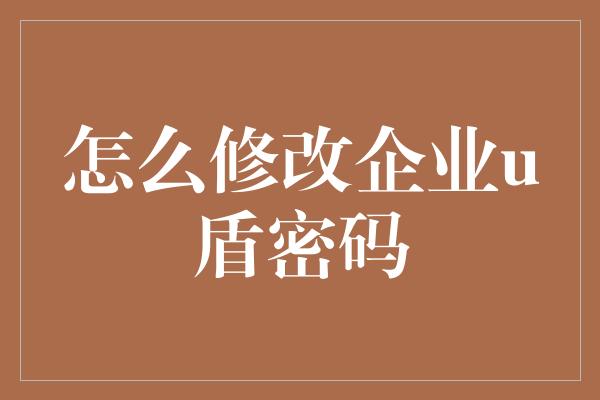 怎么修改企业u盾密码