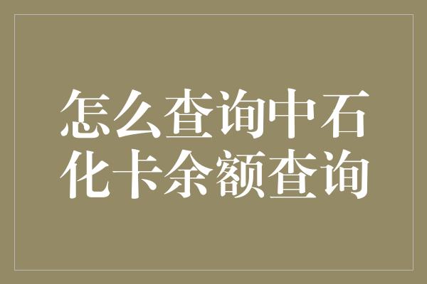 怎么查询中石化卡余额查询