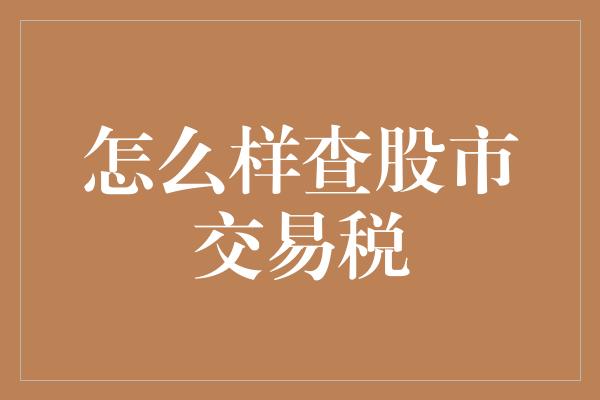 怎么样查股市交易税