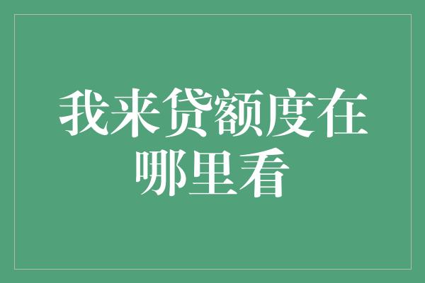 我来贷额度在哪里看