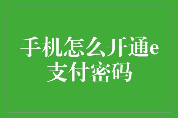 手机怎么开通e支付密码