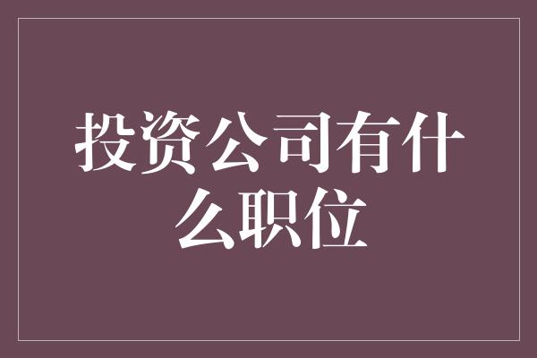 投资公司有什么职位