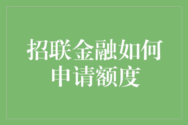 招联金融如何申请额度