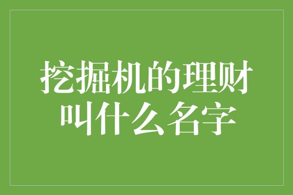 挖掘机的理财叫什么名字