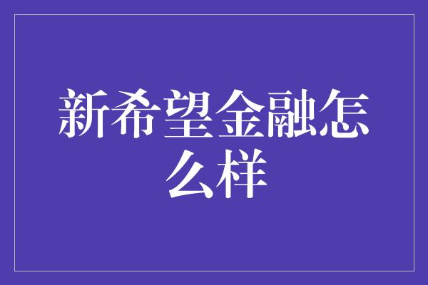 新希望金融怎么样