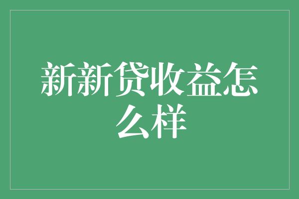 新新贷收益怎么样