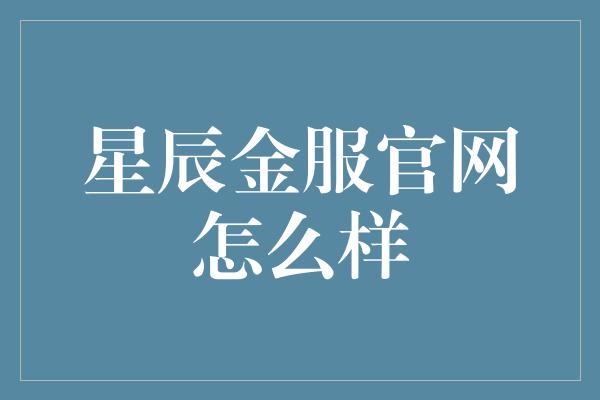 星辰金服官网怎么样