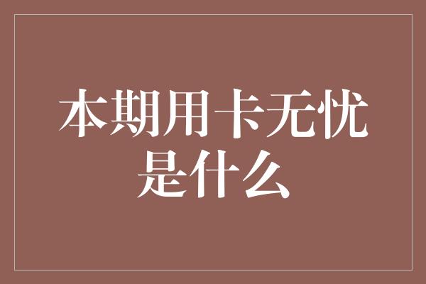 本期用卡无忧是什么