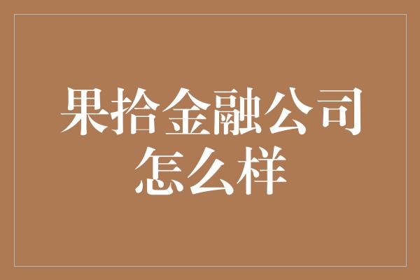 果拾金融公司怎么样