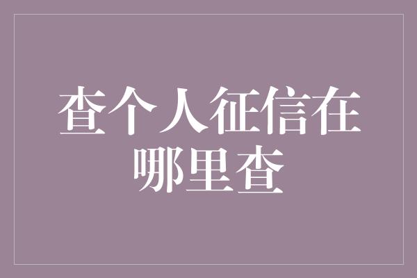 查个人征信在哪里查