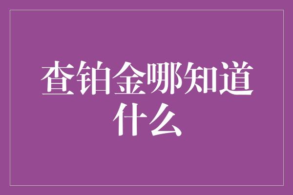 查铂金哪知道什么