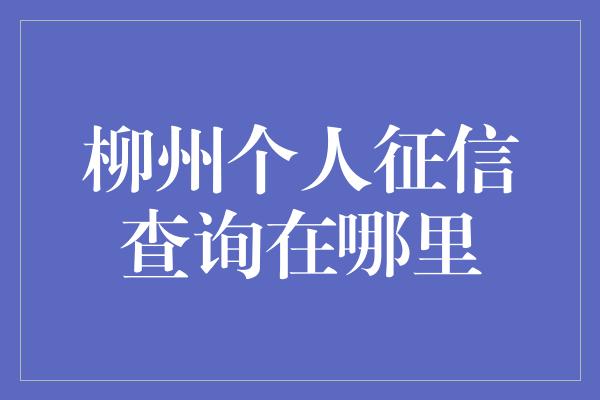 柳州个人征信查询在哪里