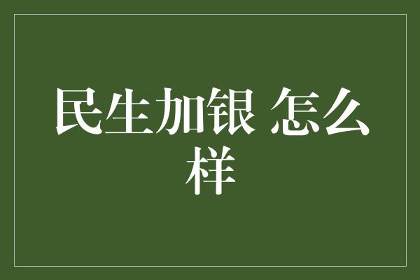 民生加银 怎么样