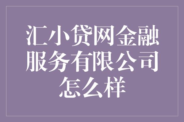 汇小贷网金融服务有限公司怎么样