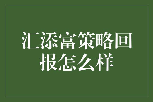 汇添富策略回报怎么样