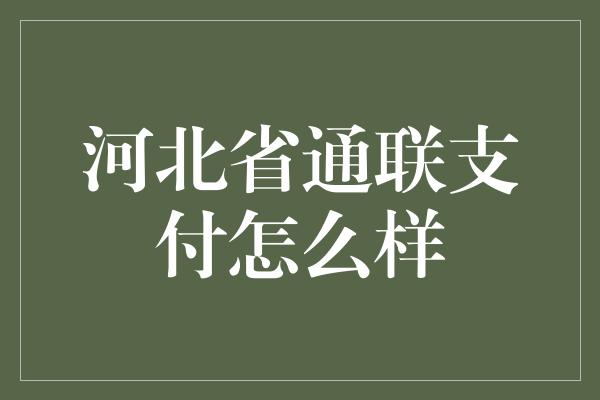 河北省通联支付怎么样