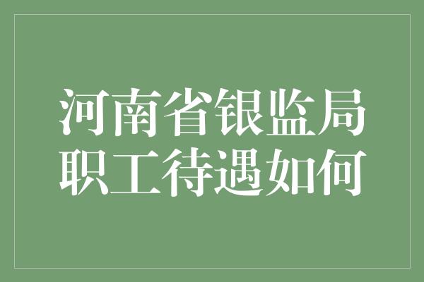 河南省银监局职工待遇如何