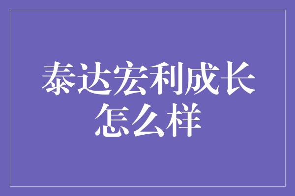 泰达宏利成长怎么样