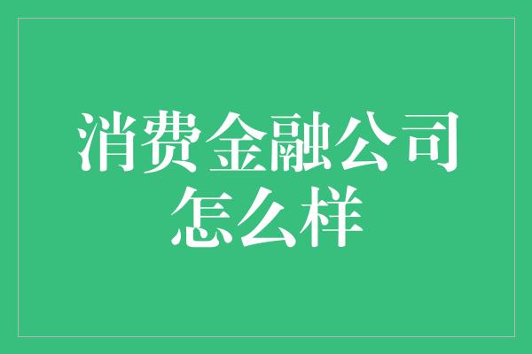 消费金融公司怎么样