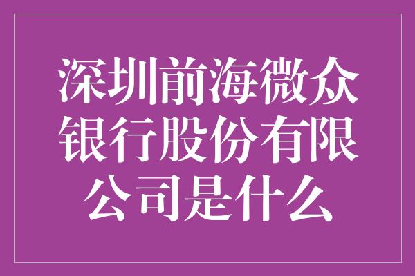 深圳前海微众银行股份有限公司是什么