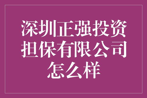 深圳正强投资担保有限公司怎么样