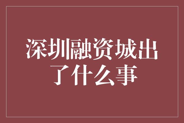 深圳融资城出了什么事