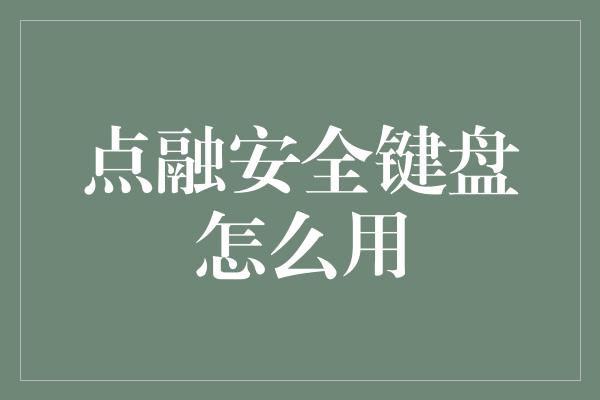 点融安全键盘怎么用