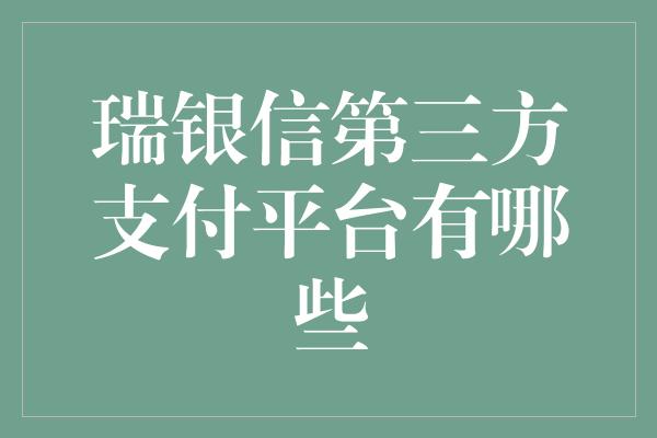 瑞银信第三方支付平台有哪些