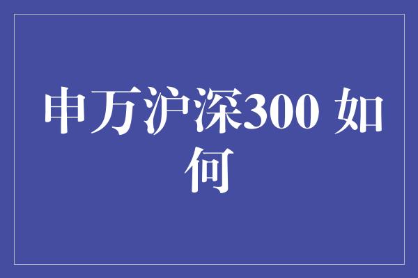 申万沪深300 如何