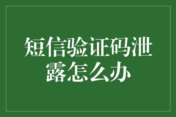 短信验证码泄露怎么办