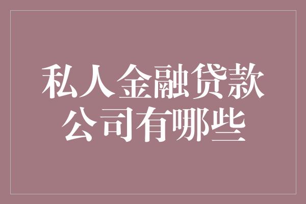 私人金融贷款公司有哪些