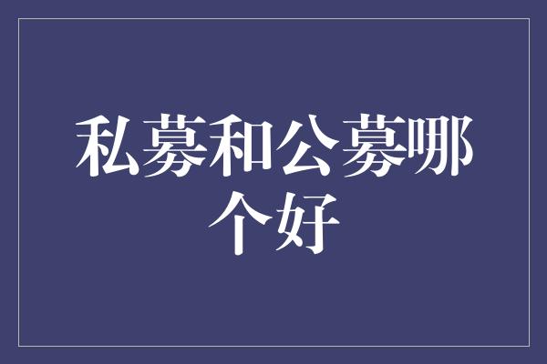 私募和公募哪个好