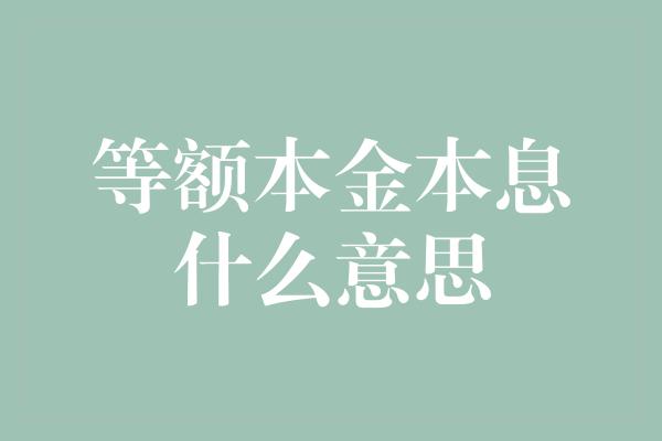 等额本金本息什么意思