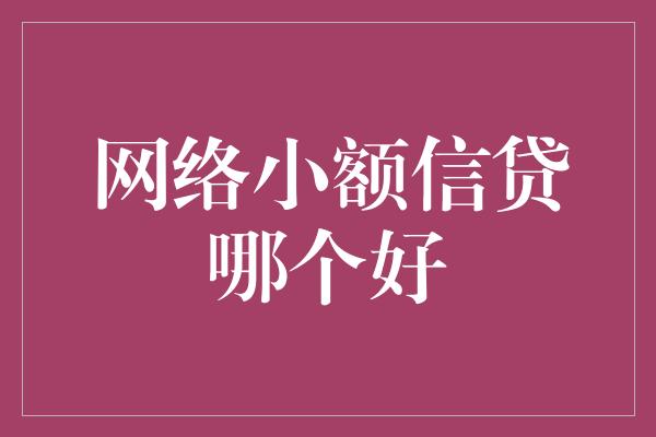 网络小额信贷哪个好