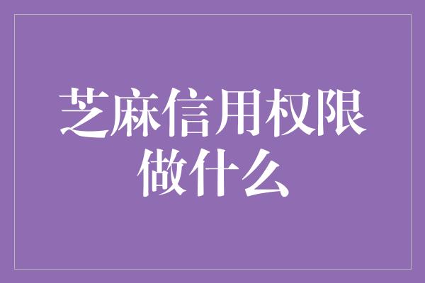 芝麻信用权限做什么