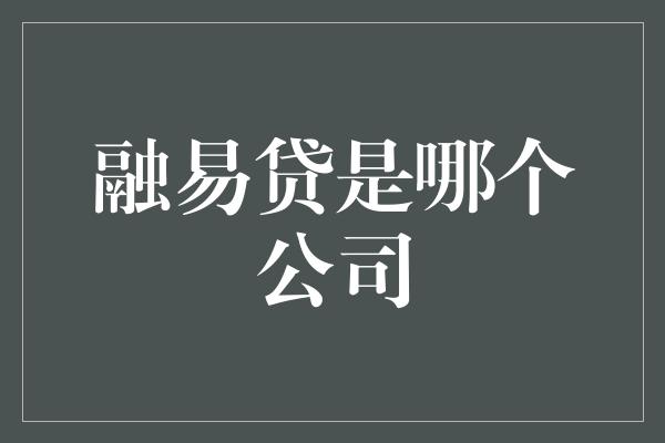 融易贷是哪个公司