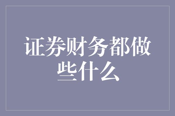 证券财务都做些什么