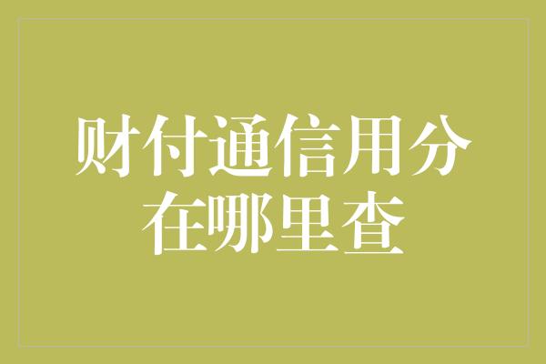 财付通信用分在哪里查